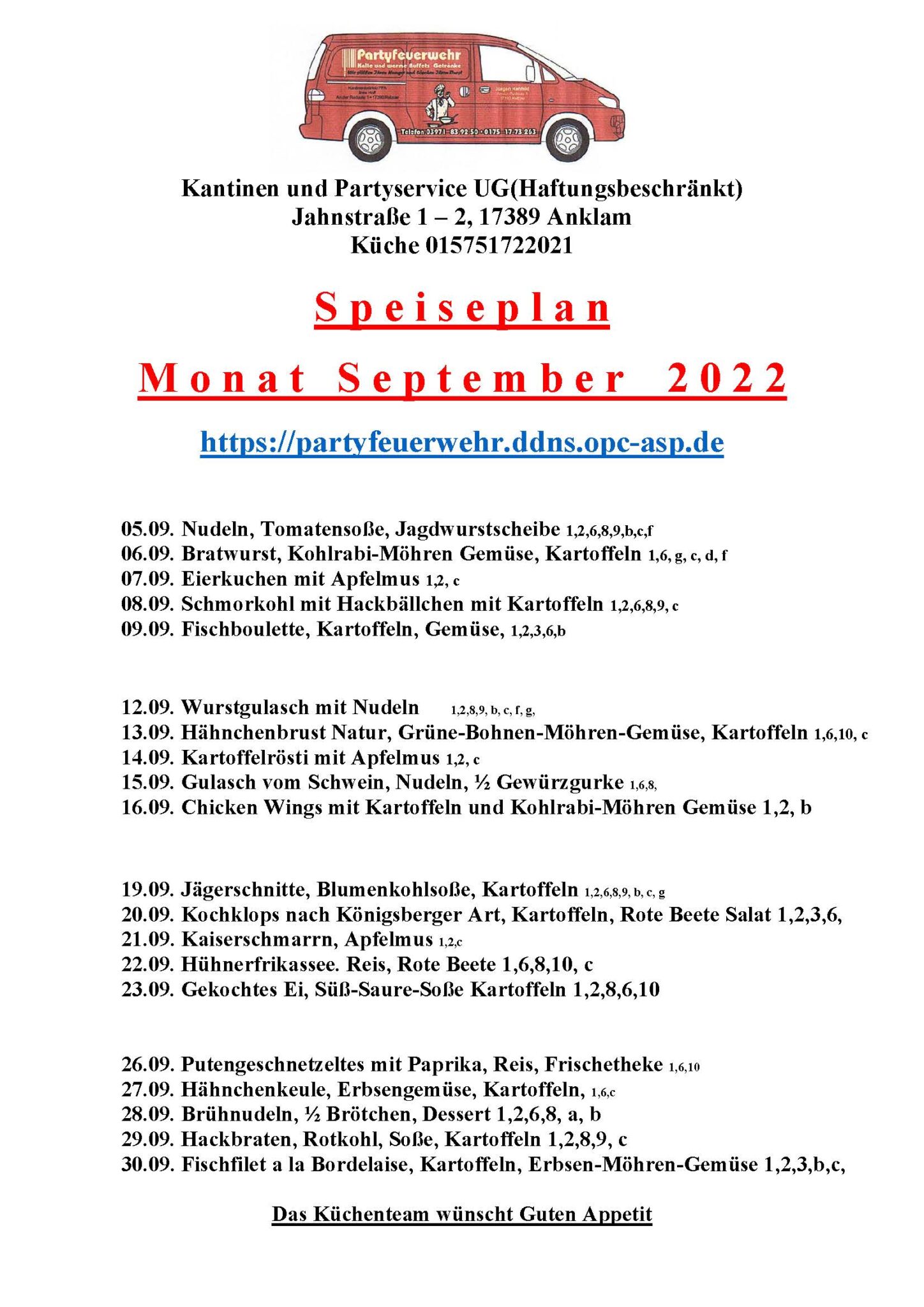 Speiseplan September 2022 LilienthalGymnasium Anklam